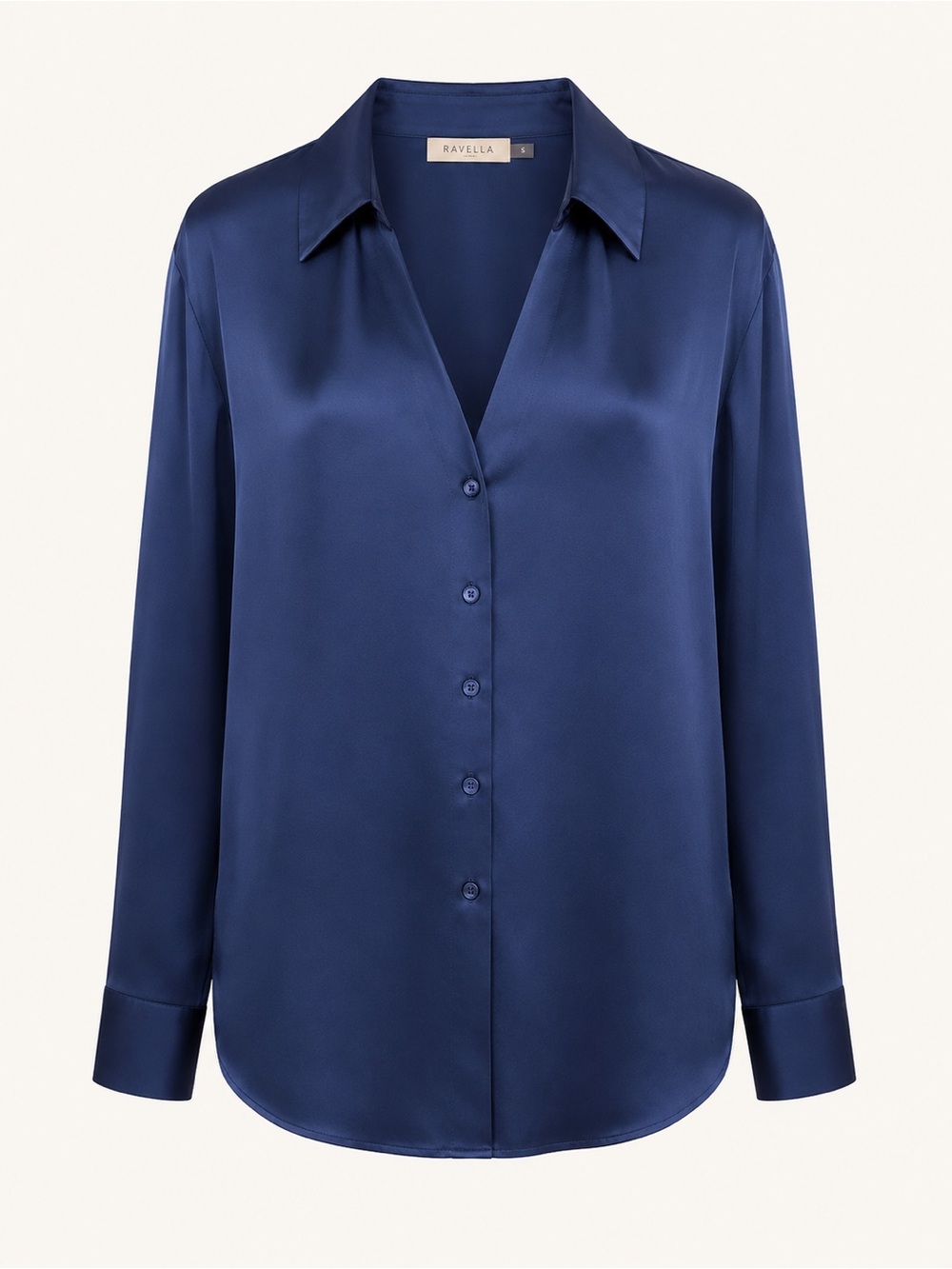Ravella 100% Pure Silk Long Sleeve Shirt Deep Navy Button-Down Top MSRP $325